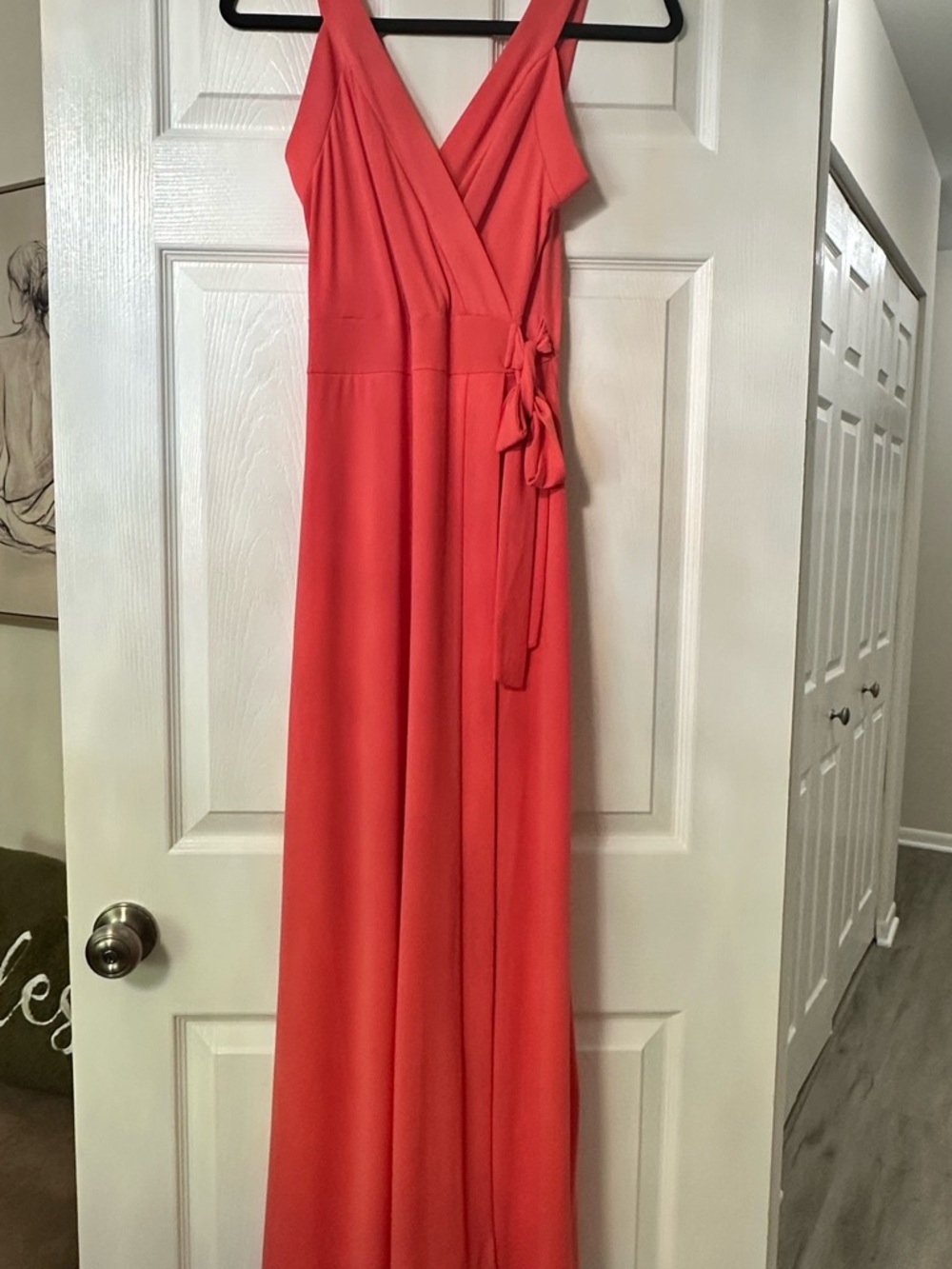 Women's Coral Wrap Maxi Dress with Tie Waist